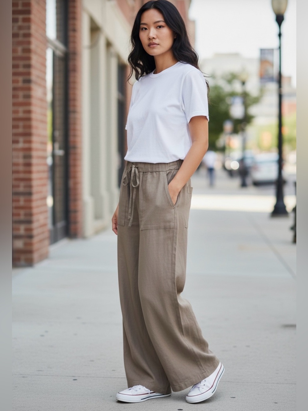NWT LOFT Outlet High Rise Wide Leg Pull-On Pants Taupe Beige Size Small
